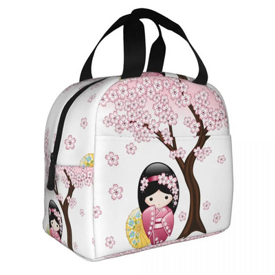 Ιαπωνική κούκλα Keiko Kokeshi Merch μονωμένη τσάντα μεσημεριανού γεύματος Χαριτωμένο σχέδιο κιμονό κούκλες γκέισα για κορίτσια Cooler Thermal Bento Box Κουτιά γεύματος
