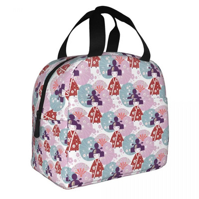 Ιαπωνική κούκλα Keiko Kokeshi Merch μονωμένη τσάντα μεσημεριανού γεύματος Χαριτωμένο σχέδιο κιμονό κούκλες γκέισα για κορίτσια Cooler Thermal Bento Box Κουτιά γεύματος