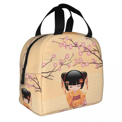 Ιαπωνική κούκλα Keiko Kokeshi Merch μονωμένη τσάντα μεσημεριανού γεύματος Χαριτωμένο σχέδιο κιμονό κούκλες γκέισα για κορίτσια Cooler Thermal Bento Box Κουτιά γεύματος