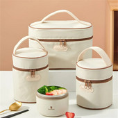 Στρογγυλή φορητή θερμική τσάντα για μεσημεριανό Φορητό πακέτο ψύξης πάγου Μόνωση για πικ-νικ Τσάντες αποθήκευσης τροφίμων Σχολικό δοχείο για δείπνο Bento