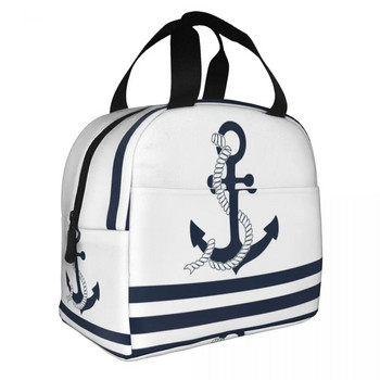 Морски сини котви със сини и бели ивици Термоизолирани чанти за обяд Sailing Sailor Повторно използваема многофункционална кутия за храна