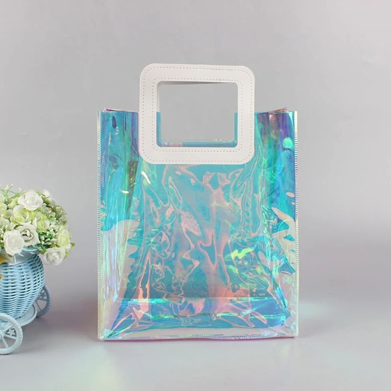 Creative Transparent Tote Bag Holographic Rainbow Color Τσάντα αγορών Τσάντα πολλαπλών χρήσεων μεγάλης χωρητικότητας με έναν ώμο