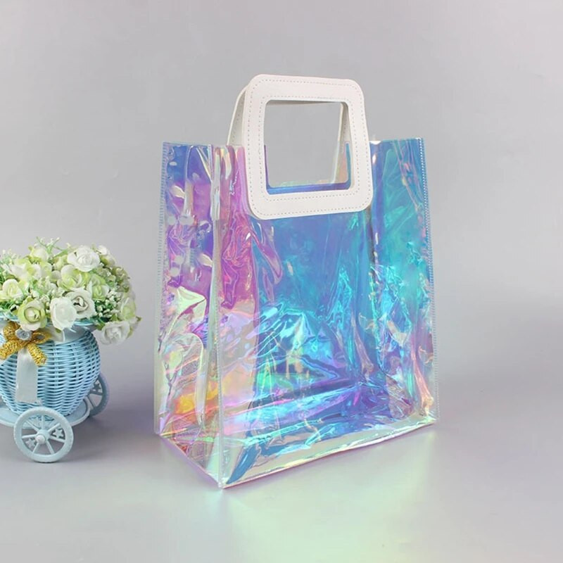 Creative Transparent Tote Bag Holographic Rainbow Color Τσάντα αγορών Τσάντα πολλαπλών χρήσεων μεγάλης χωρητικότητας με έναν ώμο
