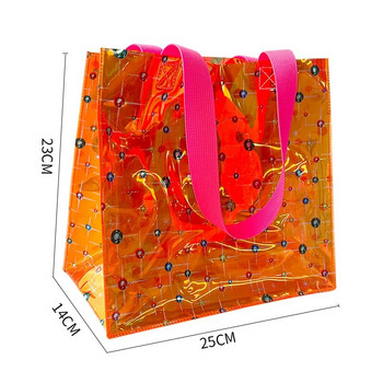 Холографски печат Прозрачни пазарски чанти TPU Tote Екологични преносими Водоустойчив материал с голям капацитет Прозрачна пътна чанта