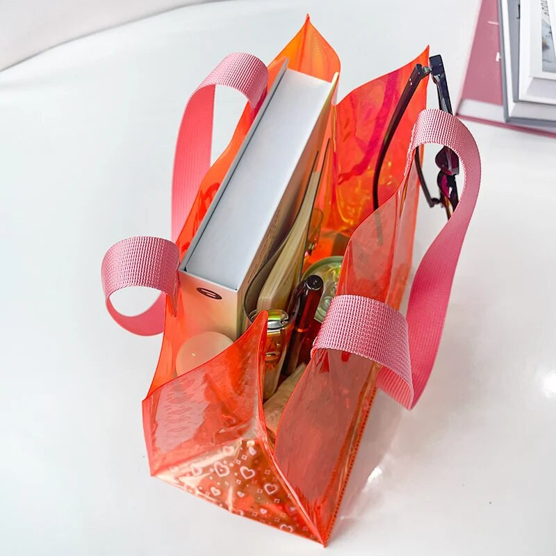 Hologrāfiska apdruka Caurspīdīgs TPU Tote iepirkumu somas Videi draudzīgs Pārnēsājams Lielas ietilpības ūdensnecaurlaidīgs materiāls Caurspīdīga piepilsētas soma