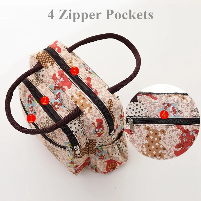 Sieviešu pusdienu soma Ziedu pusdienu kastīte Audekla soma ar rāvējslēdzēju biroja darbam Piknika pludmales soma ar daudzām kabatām