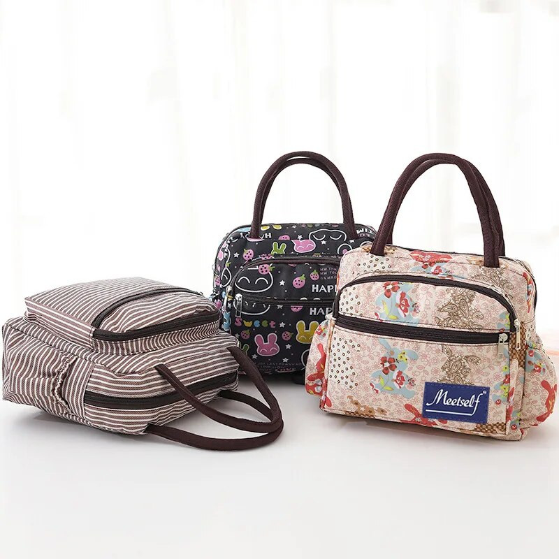 Sieviešu pusdienu soma Ziedu pusdienu kastīte Audekla soma ar rāvējslēdzēju biroja darbam Piknika pludmales soma ar daudzām kabatām