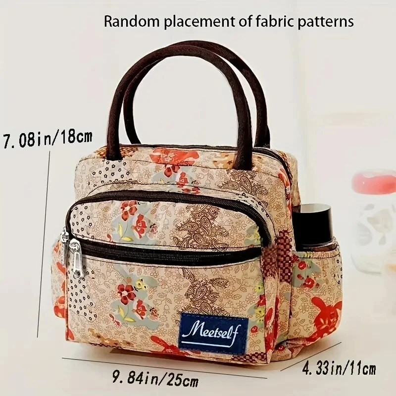Sieviešu pusdienu soma Ziedu pusdienu kastīte Audekla soma ar rāvējslēdzēju biroja darbam Piknika pludmales soma ar daudzām kabatām