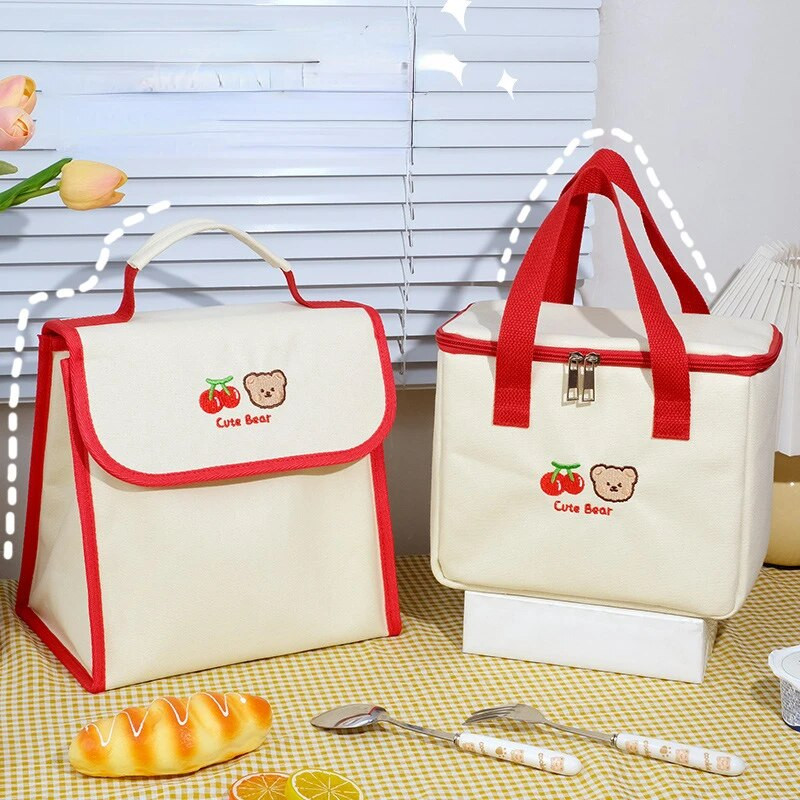 Jauka multfilma, izšūta audekls, liela ietilpība ēdienreižu soma ar atloku pusdienu kastes soma termiski saglabājama soma ar rāvējslēdzēju sieviešu rokassomiņa