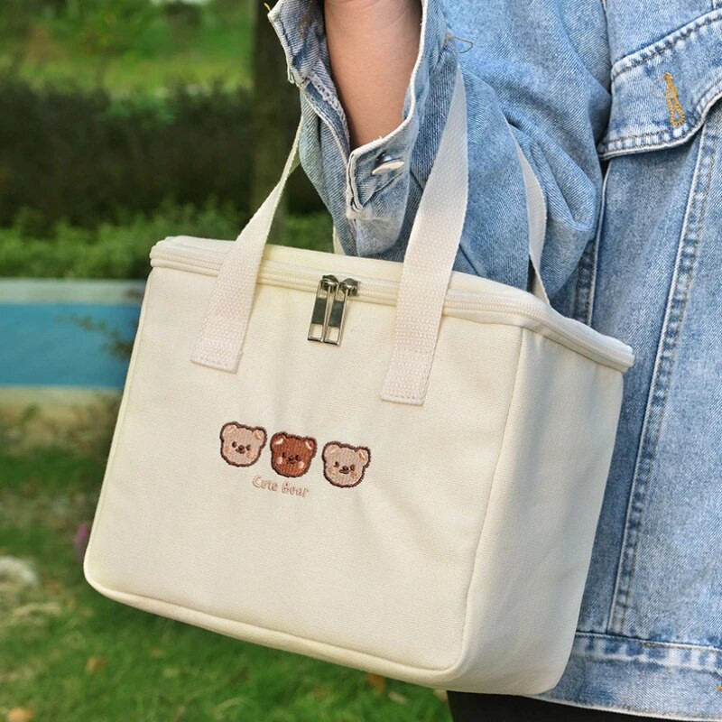 Jauka multfilma, izšūta audekls, liela ietilpība ēdienreižu soma ar atloku pusdienu kastes soma termiski saglabājama soma ar rāvējslēdzēju sieviešu rokassomiņa