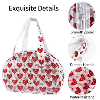 Преносима прозрачна чанта за гримове Водоустойчиви чанти тип полумесец с цип, козметична торбичка със сърце, подарък за жени за Свети Валентин