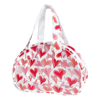 Pārnēsājamas caurspīdīgas kosmētikas somas, ūdensizturīgas pusmēness rokassomas ar rāvējslēdzēju, sirdsdarbības kosmētikas maciņu, Valentīna dienas dāvanai