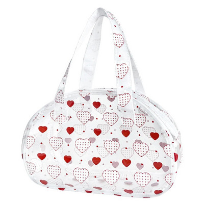 Pārnēsājamas caurspīdīgas kosmētikas somas, ūdensizturīgas pusmēness rokassomas ar rāvējslēdzēju, sirdsdarbības kosmētikas maciņu, Valentīna dienas dāvanai