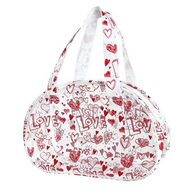 Pārnēsājamas caurspīdīgas kosmētikas somas, ūdensizturīgas pusmēness rokassomas ar rāvējslēdzēju, sirdsdarbības kosmētikas maciņu, Valentīna dienas dāvanai