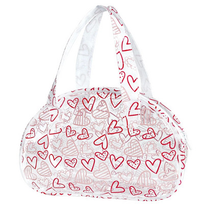 Pārnēsājamas caurspīdīgas kosmētikas somas, ūdensizturīgas pusmēness rokassomas ar rāvējslēdzēju, sirdsdarbības kosmētikas maciņu, Valentīna dienas dāvanai