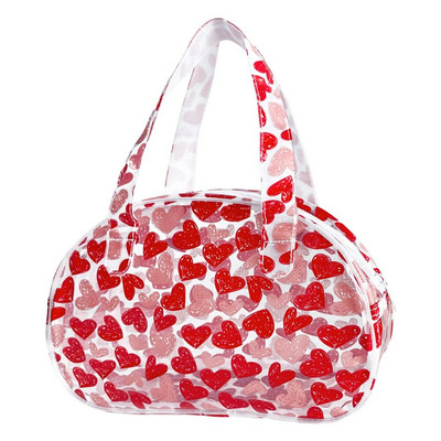 Pārnēsājamas caurspīdīgas kosmētikas somas, ūdensizturīgas pusmēness rokassomas ar rāvējslēdzēju, sirdsdarbības kosmētikas maciņu, Valentīna dienas dāvanai