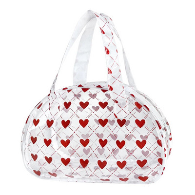 Pārnēsājamas caurspīdīgas kosmētikas somas, ūdensizturīgas pusmēness rokassomas ar rāvējslēdzēju, sirdsdarbības kosmētikas maciņu, Valentīna dienas dāvanai