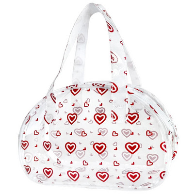 Pārnēsājamas caurspīdīgas kosmētikas somas, ūdensizturīgas pusmēness rokassomas ar rāvējslēdzēju, sirdsdarbības kosmētikas maciņu, Valentīna dienas dāvanai