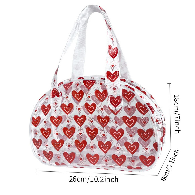 Pārnēsājamas caurspīdīgas kosmētikas somas, ūdensizturīgas pusmēness rokassomas ar rāvējslēdzēju, sirdsdarbības kosmētikas maciņu, Valentīna dienas dāvanai