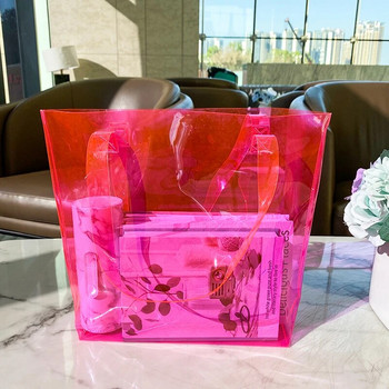 Прозрачна чанта за жени Прозрачна чанта за рамо за работа Дамска чанта с принт на плодове Голям капацитет за пазаруване