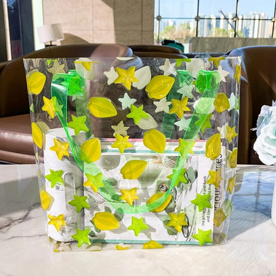 Caurspīdīga soma sievietēm Caurspīdīga plecu soma darbam augļu apdrukas rokassomiņa Liela ietilpība iepirkšanās veikšanai