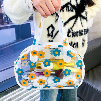 Козметична чанта с щампа на цветя Прозрачни чанти за грим с цип Калъф за красота Органайзер за пътуване Органайзер за съхранение на тоалетни принадлежности Чанта за пране за баня
