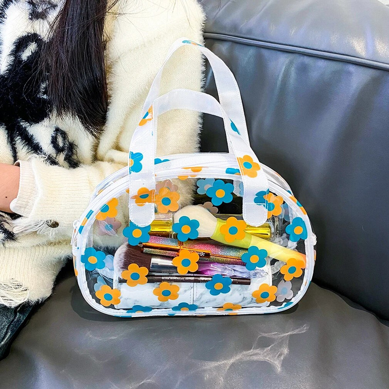 Ziedu apdrukas kosmētikas somiņas Caurspīdīgas kosmētikas somas ar rāvējslēdzēju Beauty Case Travel Make Up Organizer Glabāšana Vannas tualetes piederumu mazgāšanas maisiņš