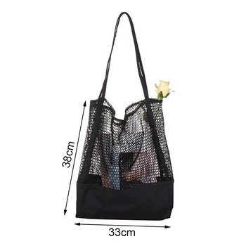Дамска дамска чанта с риболовна мрежа Издълбана ежедневна чанта Плътен цвят Голям капацитет Мека лятна плажна чанта за пазаруване