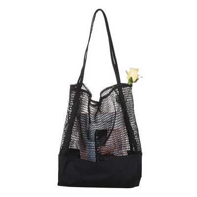 Γυναικεία τσάντα με δίχτυα ψαρέματος με κούφιο άνοιγμα Casual τσάντα μονόχρωμη μεγάλη χωρητικότητα Μαλακή καλοκαιρινή τσάντα για ψώνια