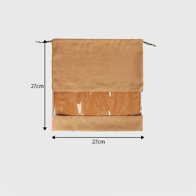 Rokassomu zamšādas putekļu pārklājuma auduma aukliņu somas ar PE plēvi, caurspīdīgu logu, sieviešu luksusa naudas maka aizsargs