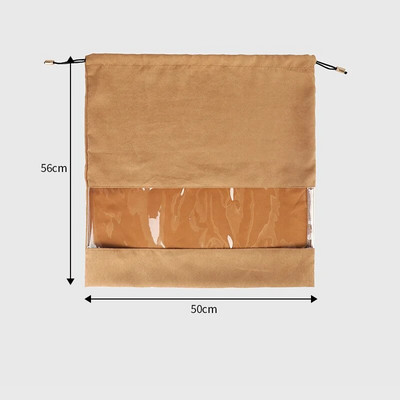 Rokassomu zamšādas putekļu pārklājuma auduma aukliņu somas ar PE plēvi, caurspīdīgu logu, sieviešu luksusa naudas maka aizsargs