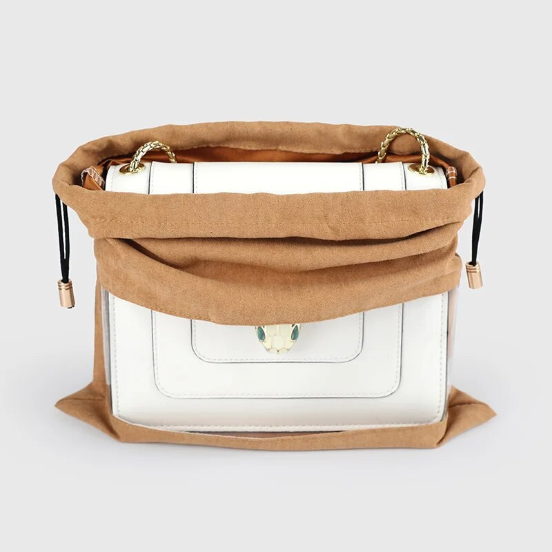 Rokassomu zamšādas putekļu pārklājuma auduma aukliņu somas ar PE plēvi, caurspīdīgu logu, sieviešu luksusa naudas maka aizsargs