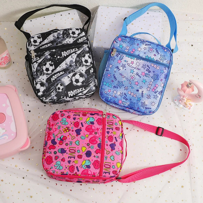 2023. gada jauna multfilma bērnu pusdienu soma studentiem, vertikāla Crossbody Bento bags, meitene brīvā dabā, viena pleca ledus soma