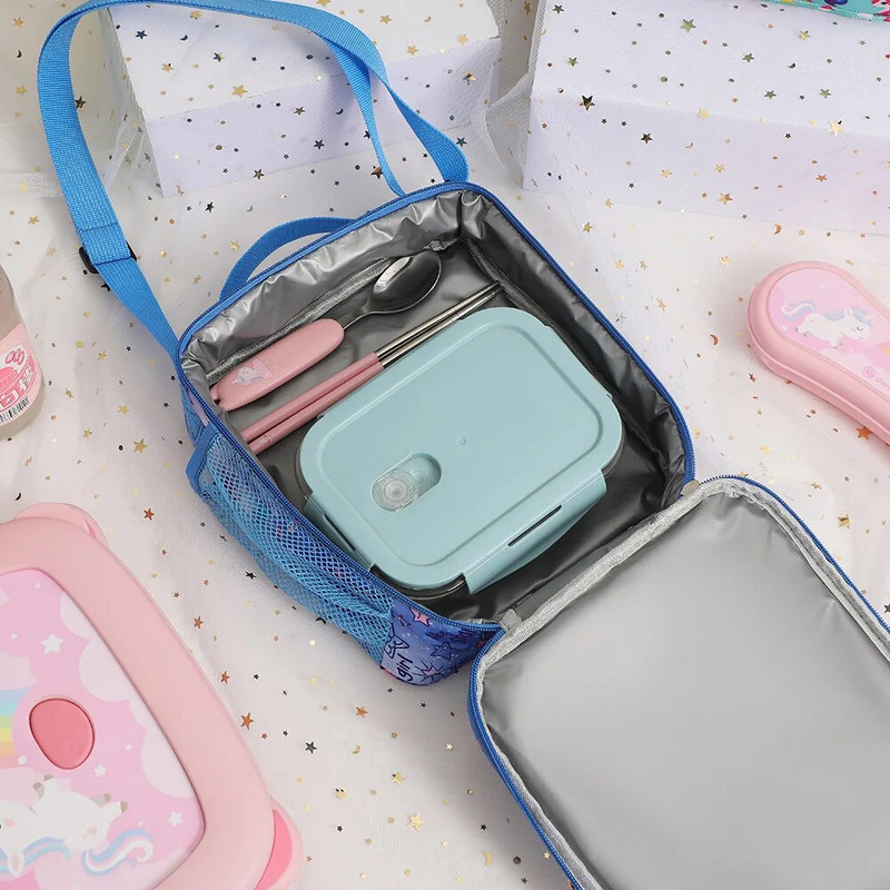 2023. gada jauna multfilma bērnu pusdienu soma studentiem, vertikāla Crossbody Bento bags, meitene brīvā dabā, viena pleca ledus soma