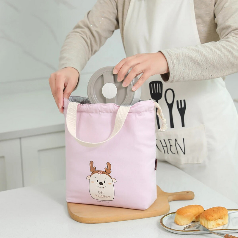 Lõunasöök Bento kandekott Korduvkasutatav väike armas, pingutusnööriga lõunakott, mis sobib tüdrukutele Täiskasvanud Naised Töö Rannal telkimine Piknik