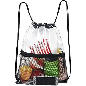 Прозрачни чанти с шнур PVC преносима водоустойчива раница за пътуване във фитнеса Спортна плажна чанта с шнур за мъже