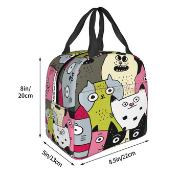 Котешка чанта за обяд, сладка детска охладителна чанта за многократна употреба, изолирана херметична кутия за обяд с преден джоб за момичета и момчета