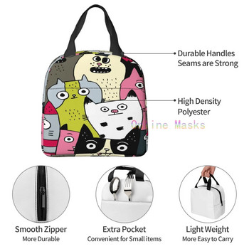 Котешка чанта за обяд, сладка детска охладителна чанта за многократна употреба, изолирана херметична кутия за обяд с преден джоб за момичета и момчета