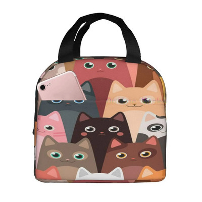 Kaķu pusdienu soma, jauks bērnu atkārtoti lietojams dzesētājs pusdienu soma, izolēts, necaurlaidīgs pusdienu kastes konteiners ar priekšējo kabatu meitenēm, zēniem