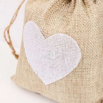 10 бр. Малка ленена чанта с шнур във формата на сърце Многократна торбичка за съхранение на бижута от чул Торбички за опаковане на подаръци Парти чанти за бонбони 10x14 см