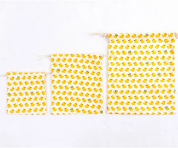 3 размера чанта с щампа с шнурове с дизайн на животни, джоб за съхранение Малка раница с шарка на киви с жълто пате Дамски чанти от памучен плат