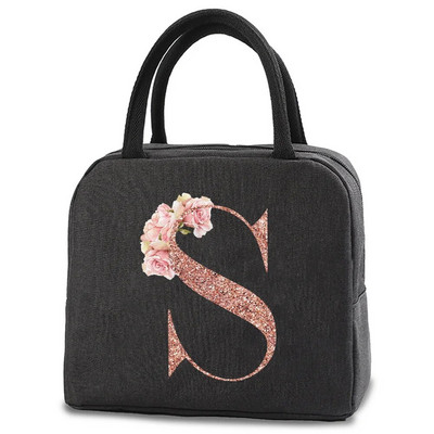 Pusdienu soma bērniem Sievietēm izolēta pārnēsājama rožu zelta burtu audekla dzesētāja soma Termiskā ēdiena konteiners Darba skolas piknika rokassomiņa