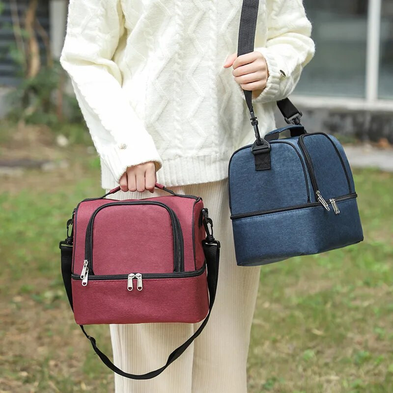 Lielas ietilpības kvadrātveida termiskās pusdienu somas Pārnēsājamas aukstummaisas izolētas pārtikas somas darbam skolas piknika Bento somas ar rāvējslēdzēju