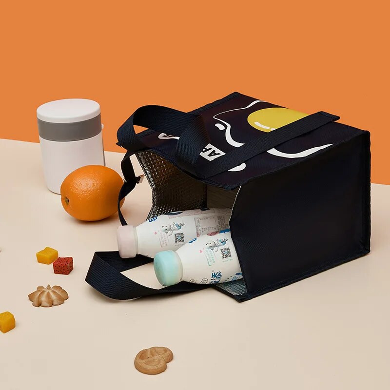 Karikatūras pārnēsājamas termiskās pusdienu somas sievietēm Pārtikas uzglabāšana Ūdensnecaurlaidīgas rokassomas Ceļojumu piknika maisiņš izolēta dzesētāja Bento soma