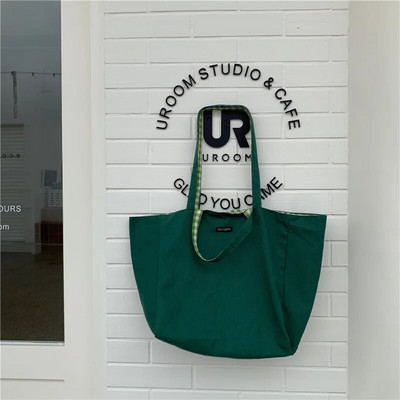 Τσάντα αγορών επαναχρησιμοποιήσιμη 6 χρώματα Μεγάλη τσάντα ώμου καμβά Lady 1 τεμ. διπλής όψης καρό μαθητικό βιβλίο Τσάντες παντοπωλείου