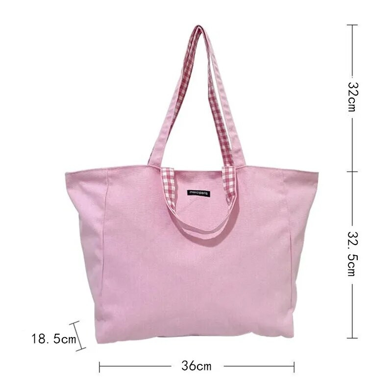 Τσάντα αγορών επαναχρησιμοποιήσιμη 6 χρώματα Μεγάλη τσάντα ώμου καμβά Lady 1 τεμ. διπλής όψης καρό μαθητικό βιβλίο Τσάντες παντοπωλείου