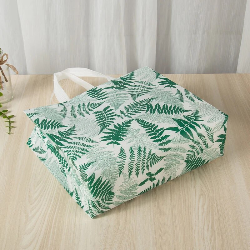 Ūdensnecaurlaidīgi iepirkumu maisiņi Lapas Apdruka Līdzi ņemama eko soma Sieviešu neaustā auduma Pārtikas maisiņu uzglabāšana Saliekamais maisiņš Iepirkumu maisiņš