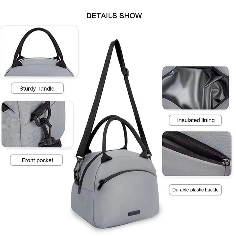 Pārnēsājama pusdienu soma izolēta Bento kaste sievietēm vīriešiem liela ietilpība atkārtoti lietojama necaurlaidīga pusdienu kaste, regulējams plecu siksnas bagāžnieks