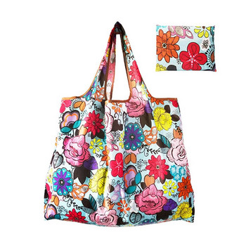 Найлонова сгъваема рециклирана чанта за пазаруване Екологична дамска пазарска чанта за многократна употреба Флорален плодов зеленчуков джоб за хранителни стоки