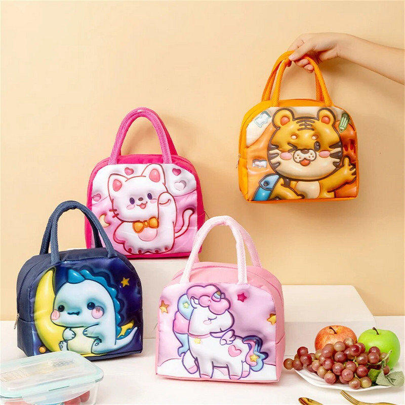 Pusdienu soma bērniem Rokā turama izolēta Bento soma Cute karikatūra studentu pusdienu kastes soma